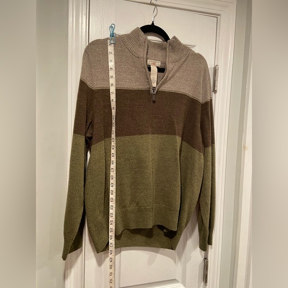 Dockers Mens Size L Brown Green Stripe Long Sleeve Mock Neck Quarter Zip Sweater - Picture 6 of 10